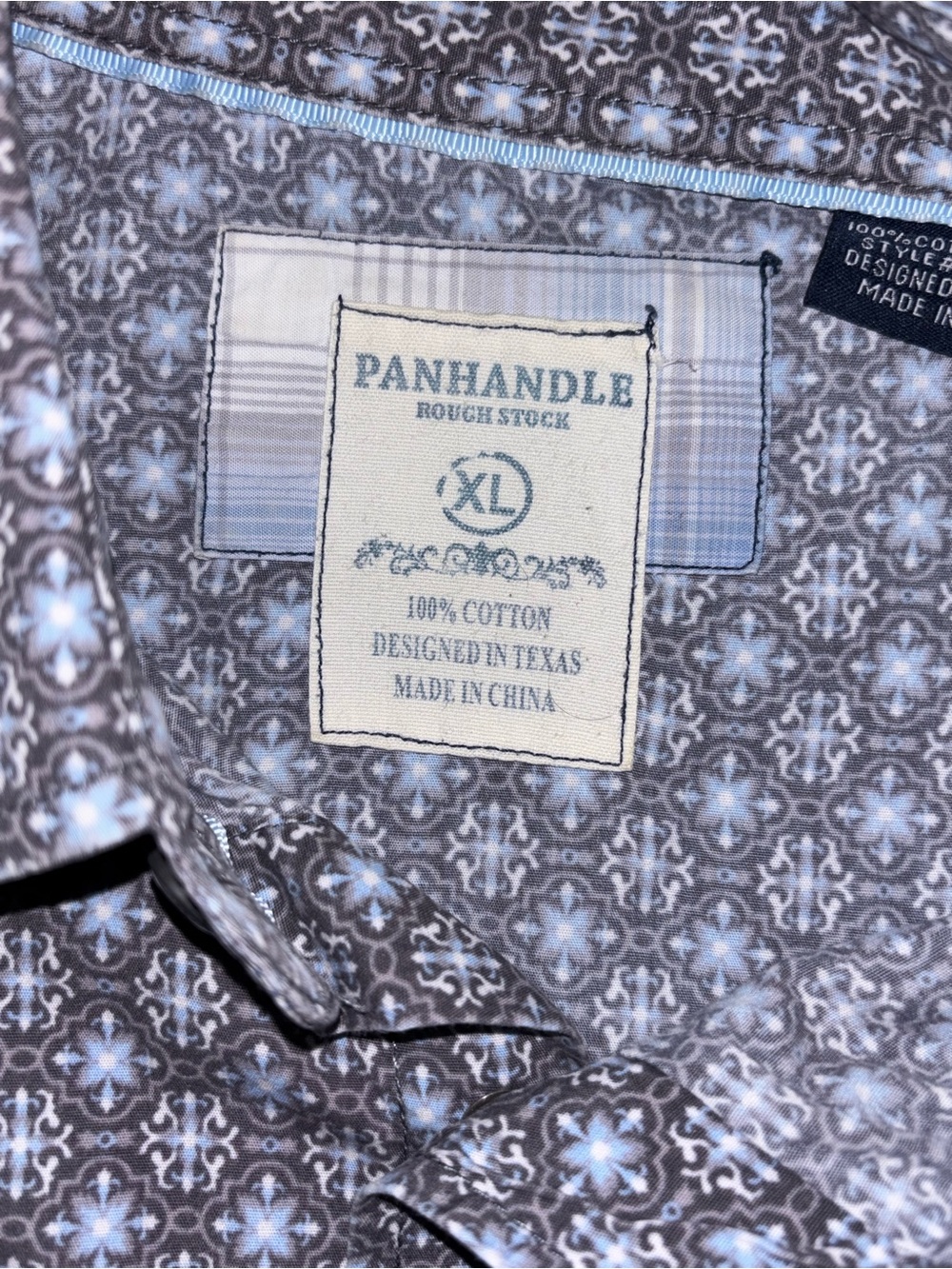 Panhandle Rough Stock Men’s XL Gray/White Geometric LS Button-Up